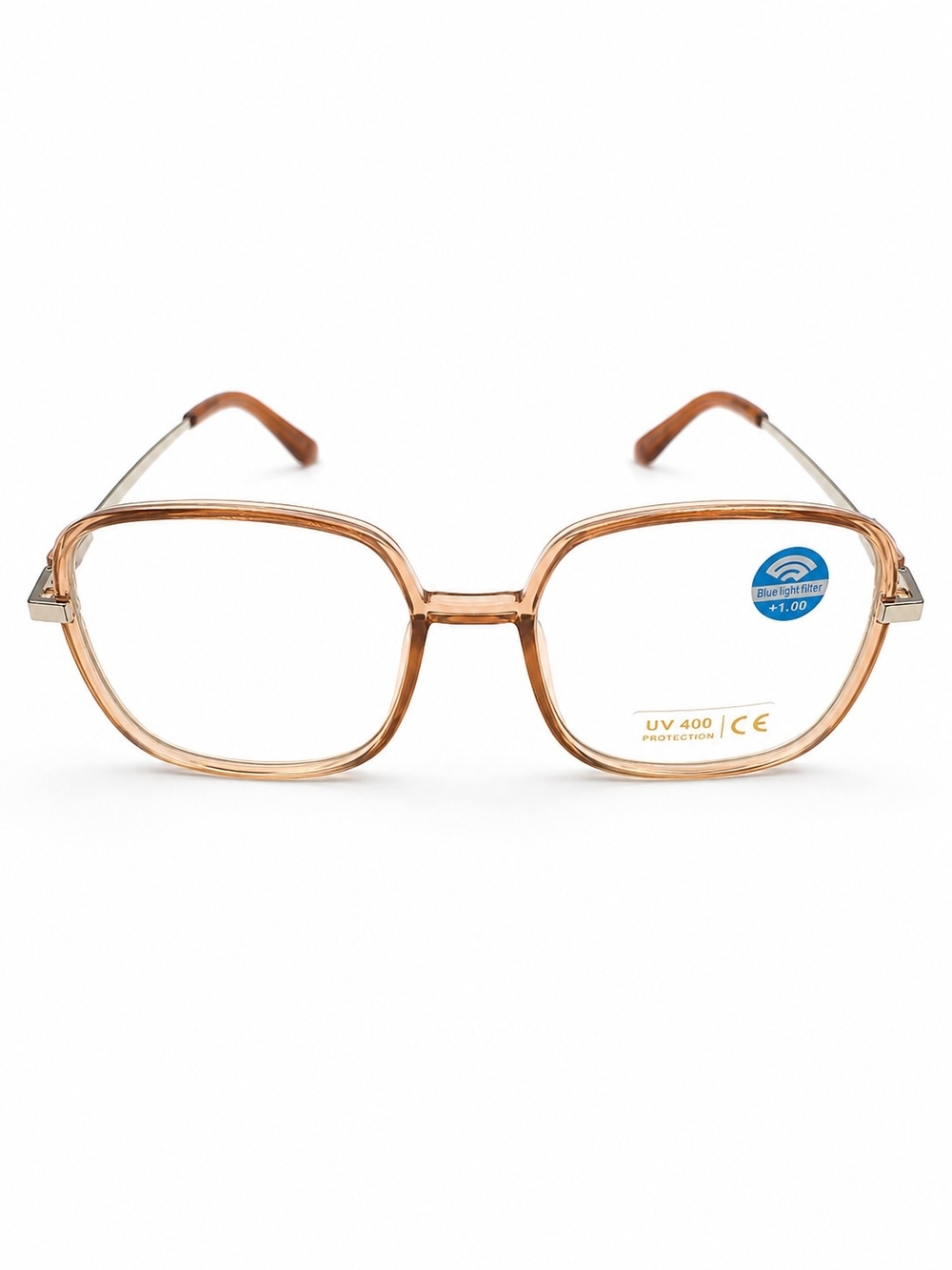 Clear Brown Square Blue Light Blocking Reading Glasses +1.0